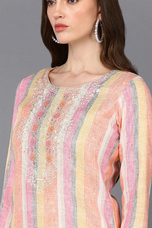 Cotton Multicolored Striped Straight Kurta